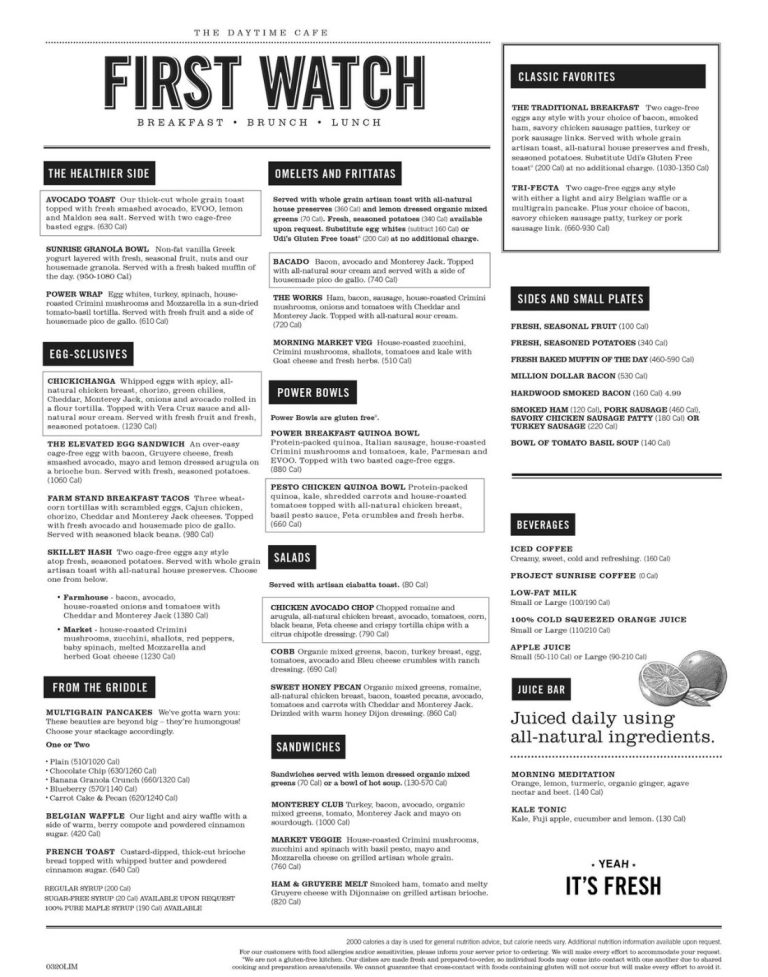 First Watch Outlets Menu